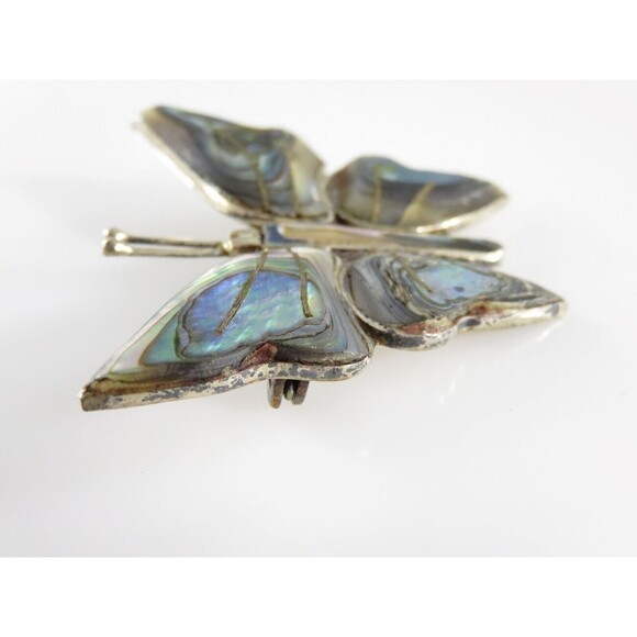 Vintage Butterfly Pin Abalone Inlay Sterling Silver Taxco Mexico RS 925 - Picture 4 of 6